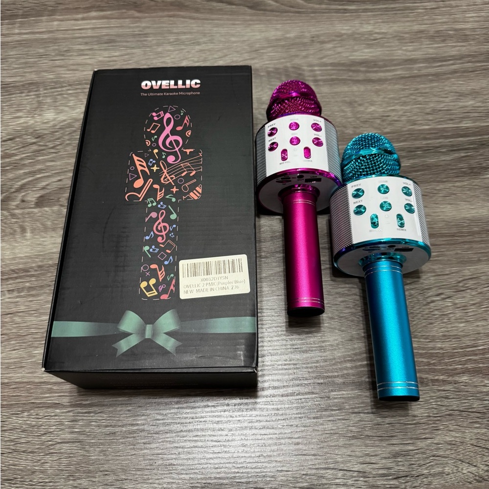 OVELLIC Wireless Karaoke Microphone Duo - Pink & Teal Like new condition